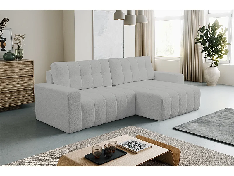 Hoekbank met Slaapfunctie Palermo - Stof Grijs Bravo 26 - Opbergruimte