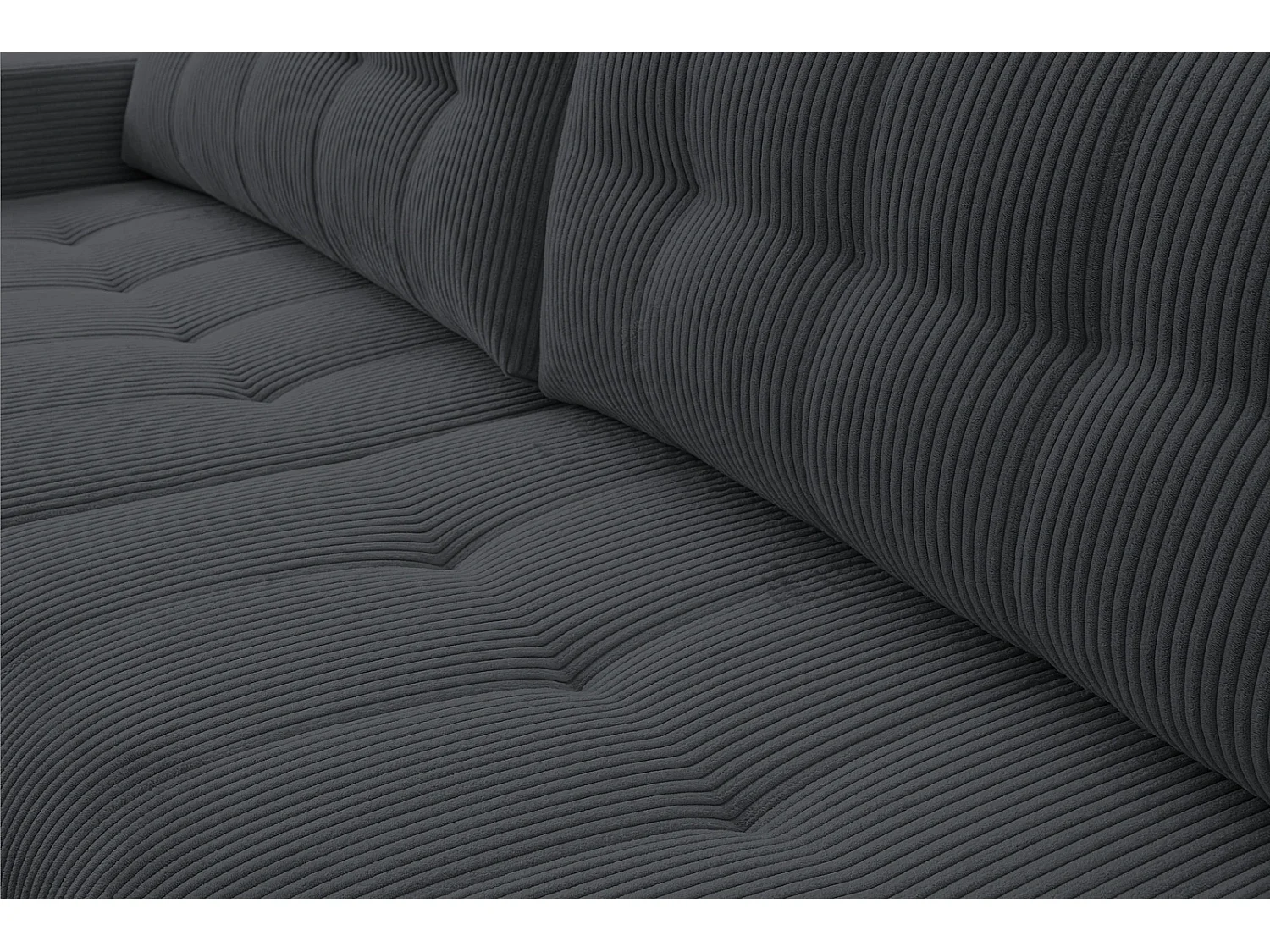 Hoekbank met Slaapfunctie Palermo - Ribfluweel Donkergrijs Poso 34 - Opbergruimte