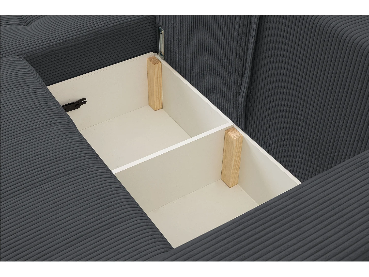 Hoekbank met Slaapfunctie Palermo - Ribfluweel Donkergrijs Poso 34 - Opbergruimte