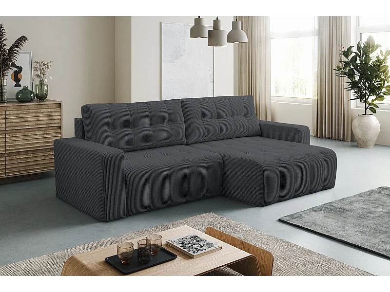 Hoekbank met Slaapfunctie Palermo - Ribfluweel Donkergrijs Poso 34 - Opbergruimte