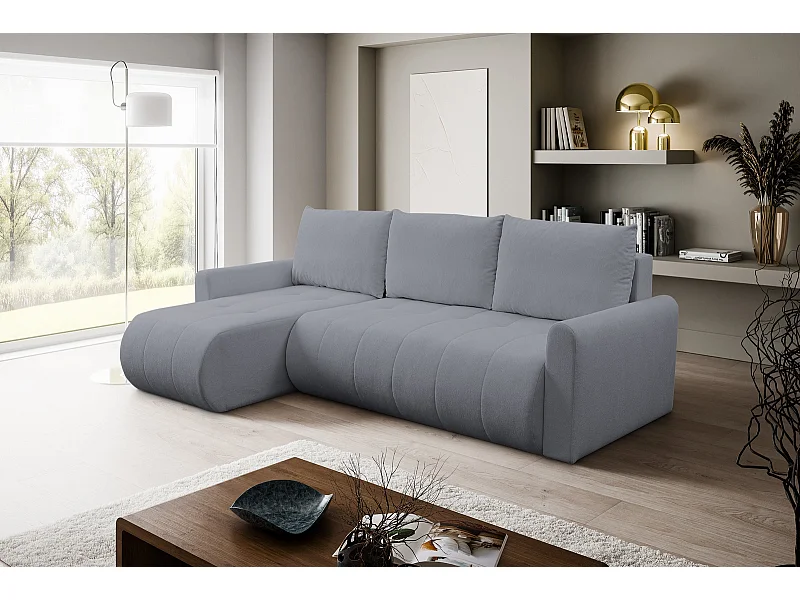 Hoekbank met Slaapfunctie Primo - Geweven Stof Asgrijs Gerra 70 - Opbergruimte