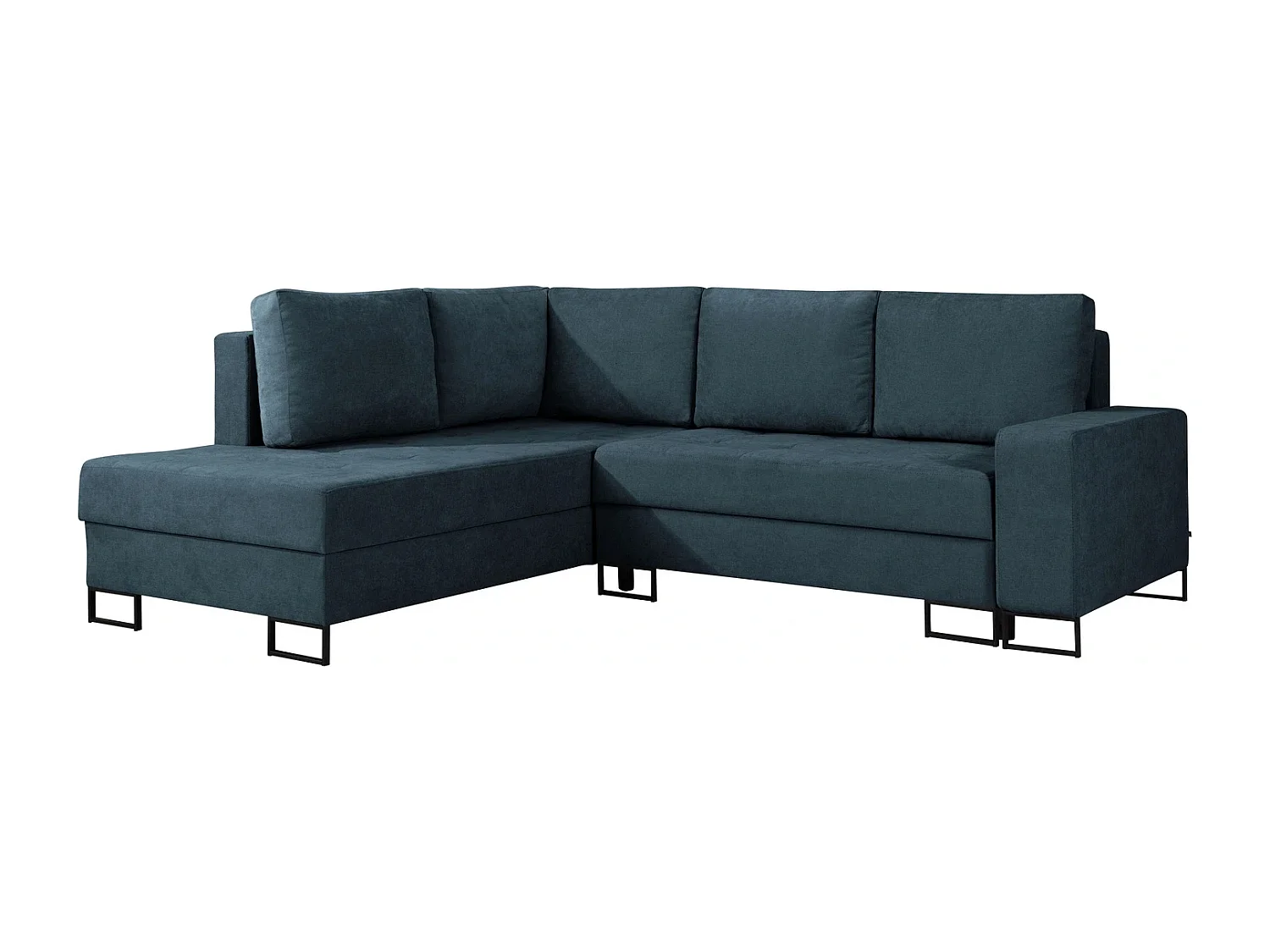 Hoekbank met Slaapfunctie Links Trevi - Chenille Donkerblauw Wind 77 - Metalen Poten