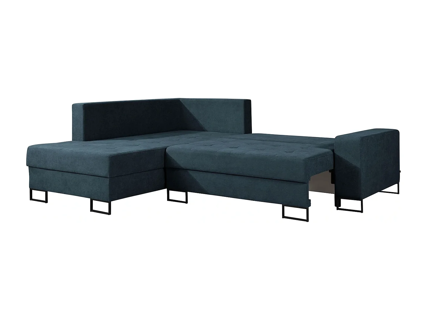 Hoekbank met Slaapfunctie Links Trevi - Chenille Donkerblauw Wind 77 - Metalen Poten