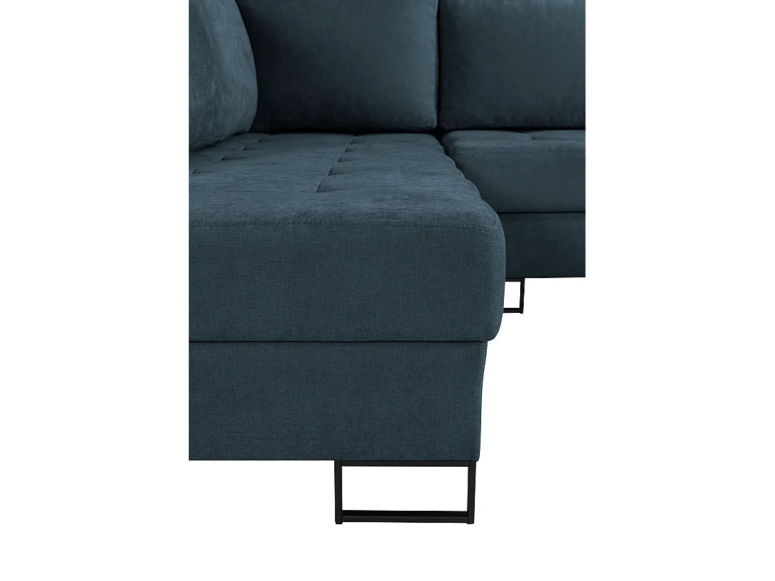 Hoekbank met Slaapfunctie Links Trevi - Chenille Donkerblauw Wind 77 - Metalen Poten