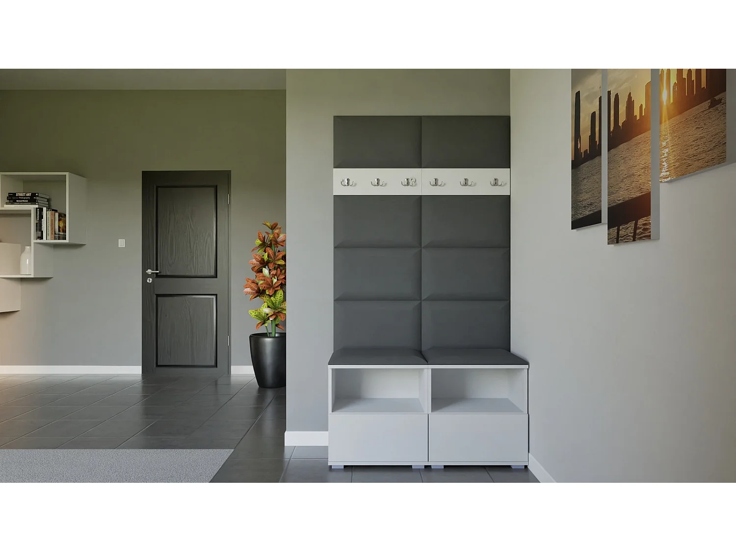 Garderobe Nela III - 100 cm - Matt Weiß - Trinity 15 - Dunkelgrau