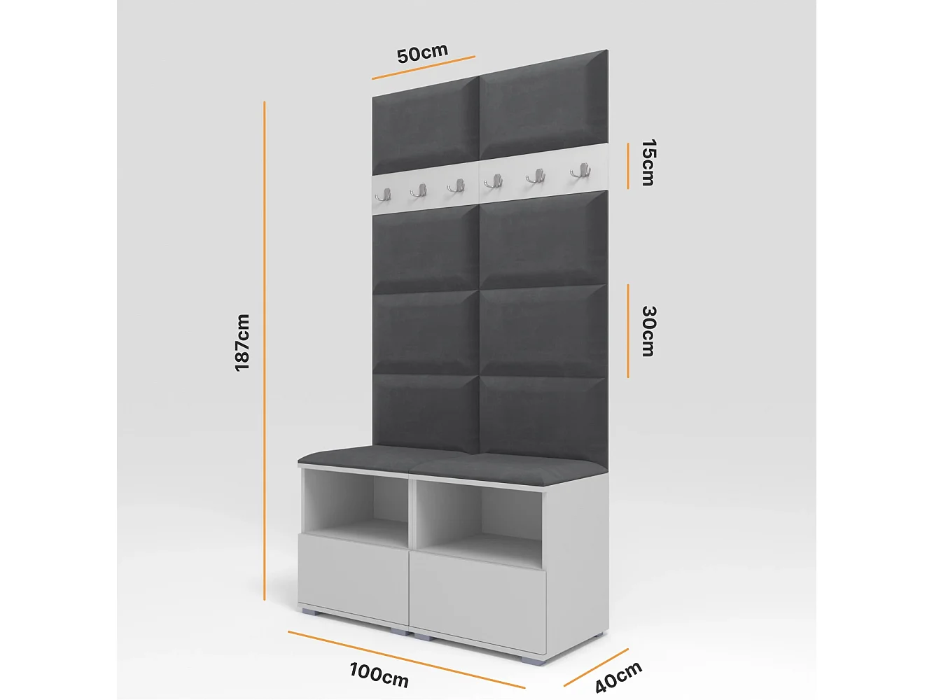 Garderobe Nela III - 100 cm - Matt Weiß - Trinity 15 - Dunkelgrau