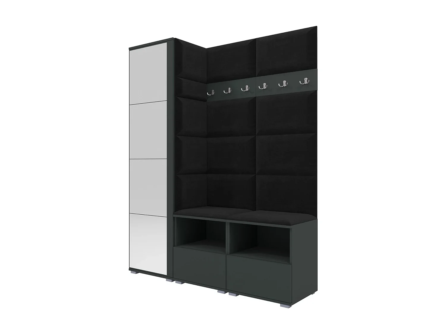 Halcombinatie Nela II met spiegel - 150 cm - Grafiet - Trinity 16 - Zwart