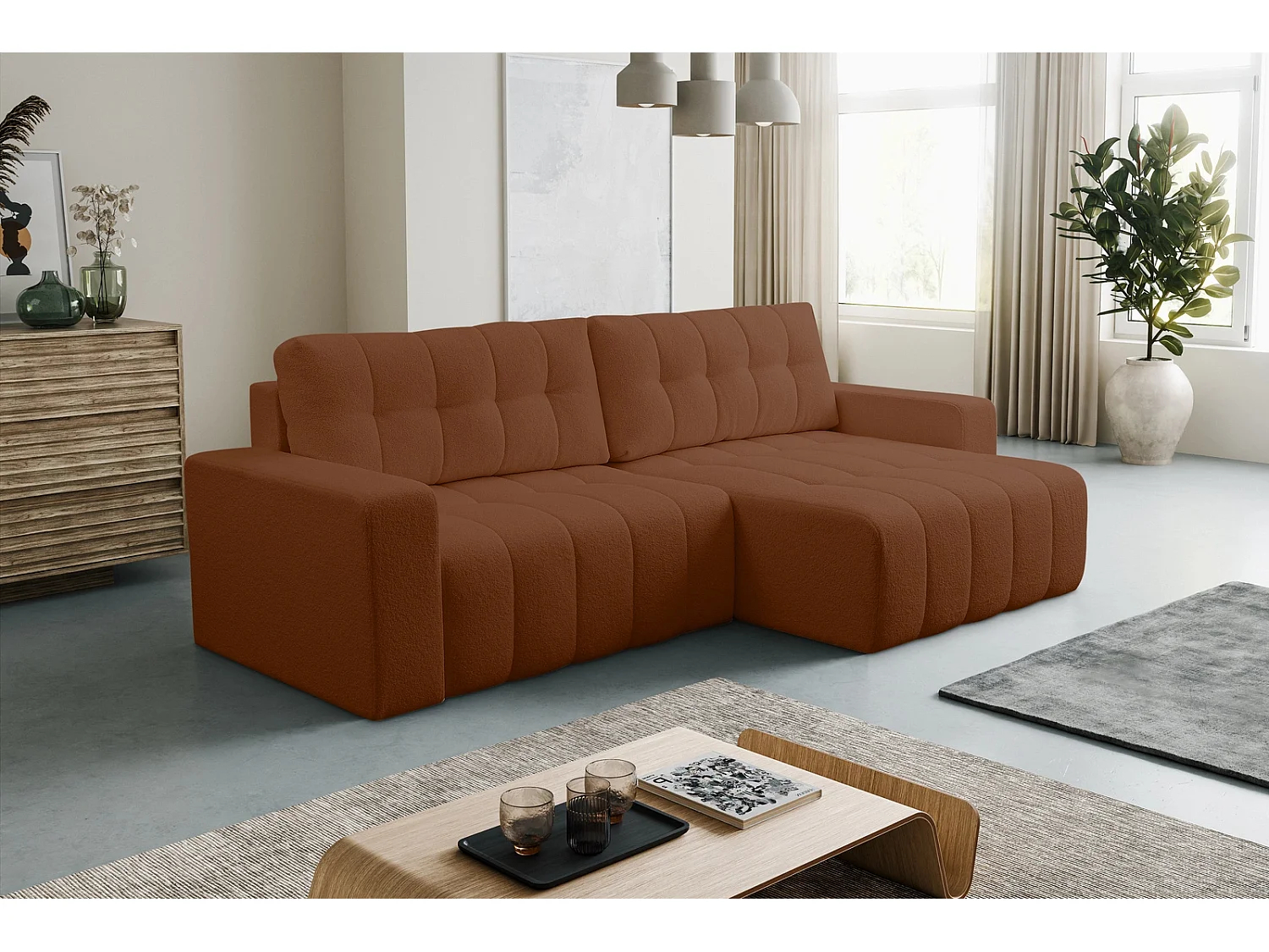 Ecksofa mit Schlaffunktion Palermo - Stoff Braun Bravo 17 - Bettkasten