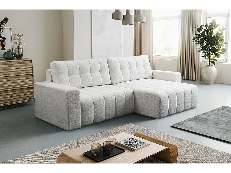 Ecksofa mit Schlaffunktion Palermo - Stoff Weiß Bravo 21 - Bettkasten