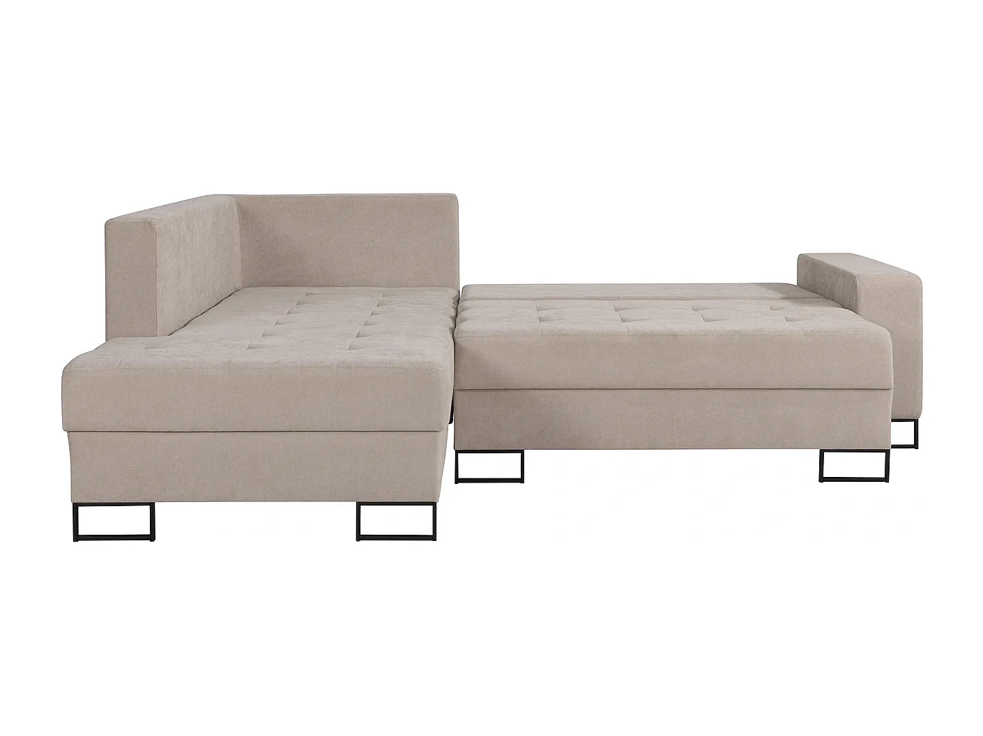 Hoekbank met Slaapfunctie Links Trevi - Chenille Beige Wind 05 - Metalen Poten