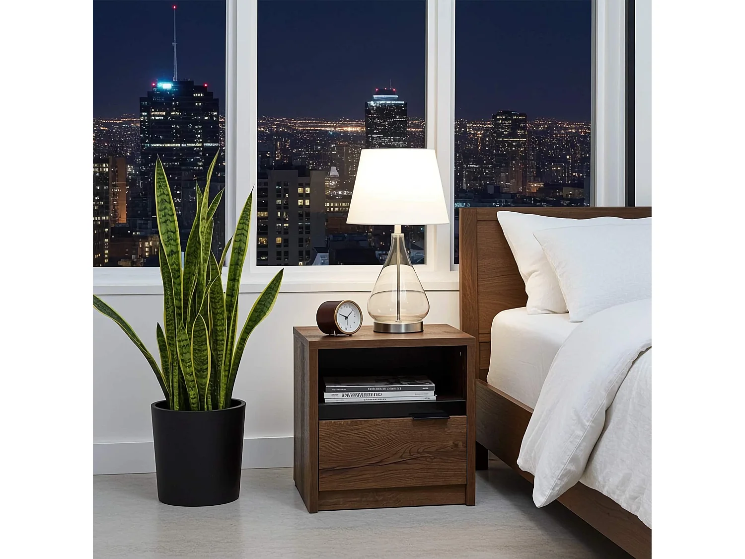 Table de Chevet Martin - Chêne Monastery / Noir Brillant