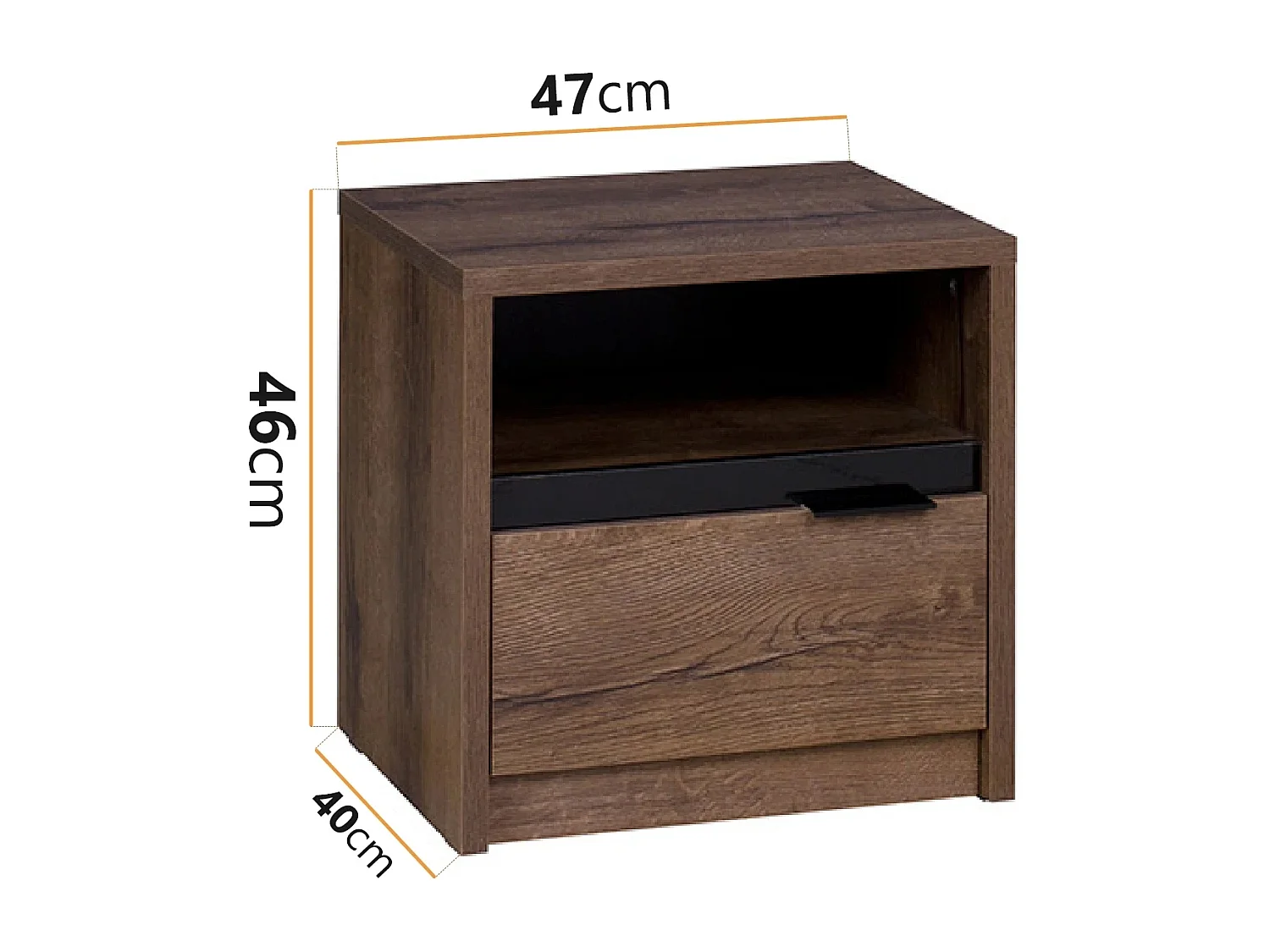 Table de Chevet Martin - Chêne Monastery / Noir Brillant