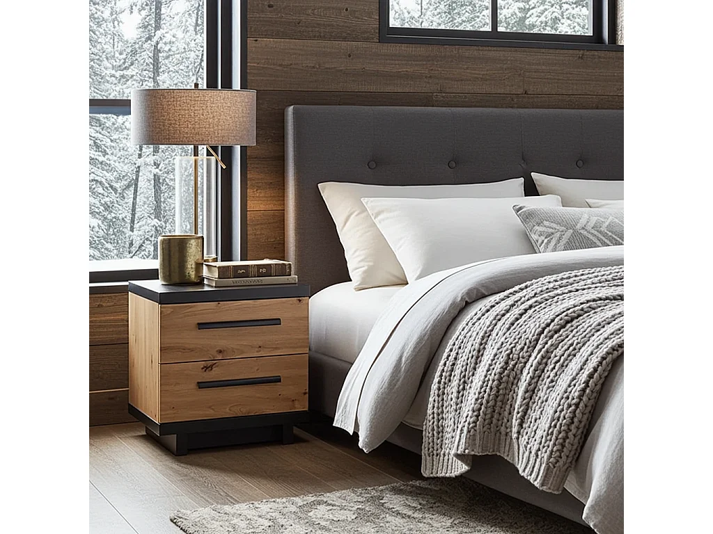 Table de Chevet Zonda - 45 cm - Chêne Artisan / Anthracite