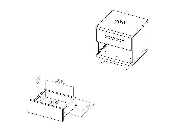 Table de Chevet Zonda - 45 cm - Chêne Artisan / Anthracite