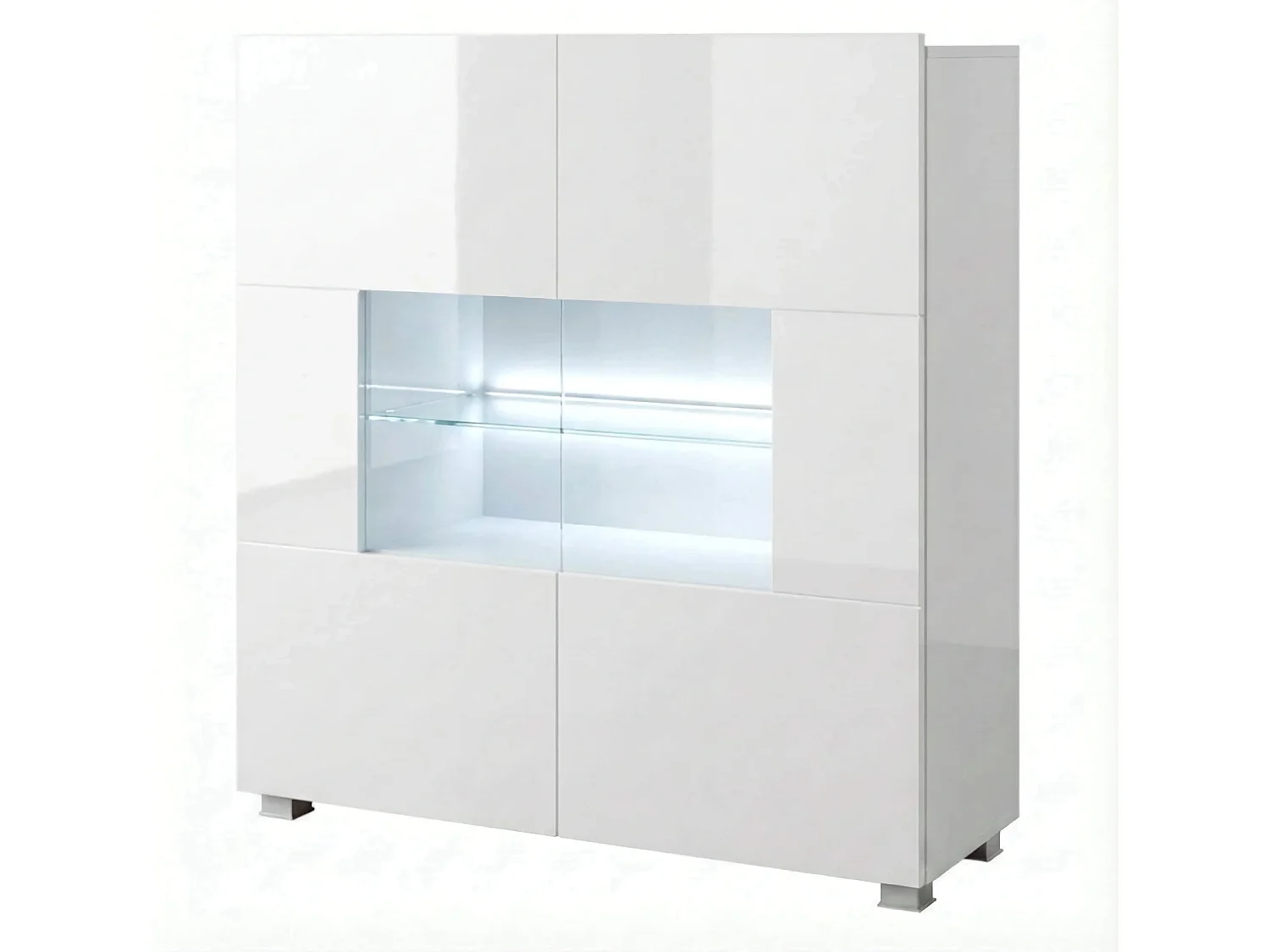 Commode Haute Montreal 100 cm - Blanc Brillant - LED Blanche Incluse