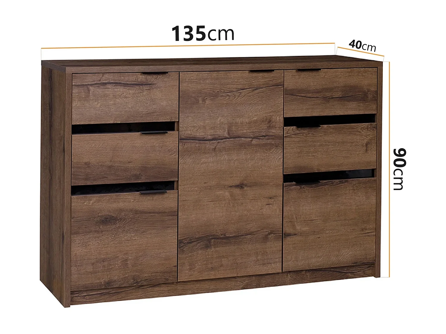 Grande Commode Martin K3D4SZ - 135 cm - Chêne Monastery / Noir Brillant