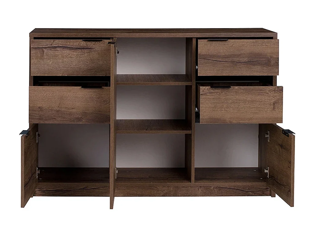 Grande Commode Martin K3D4SZ - 135 cm - Chêne Monastery / Noir Brillant