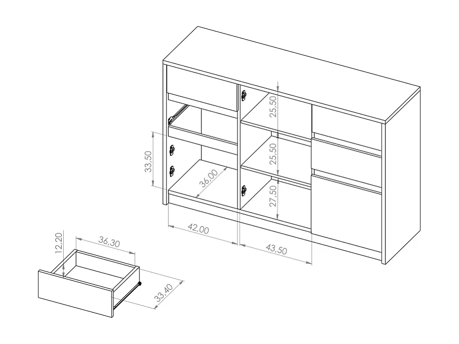 Grande Commode Martin K3D4SZ - 135 cm - Chêne Monastery / Noir Brillant