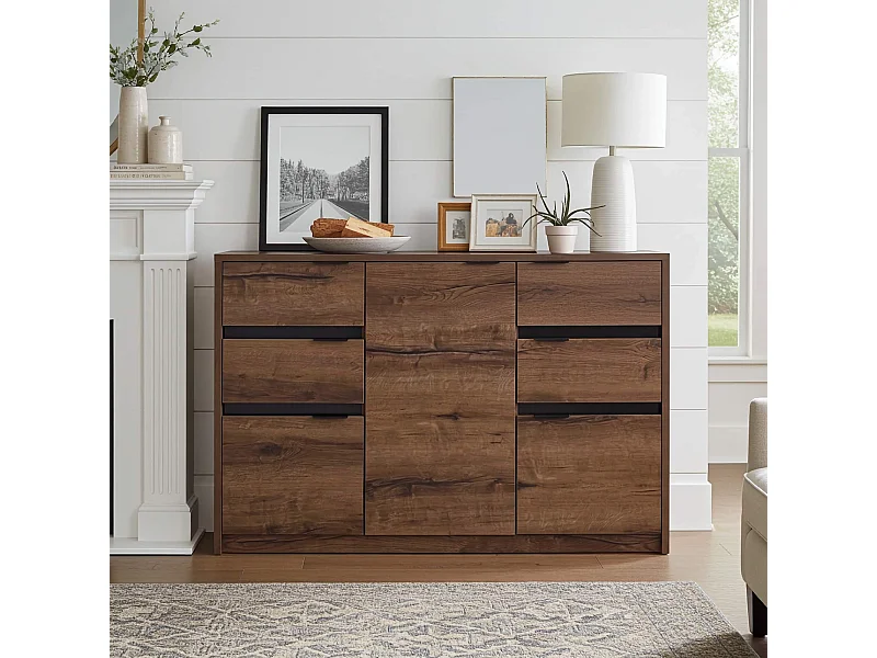 Grande Commode Martin K3D4SZ - 135 cm - Chêne Monastery / Noir Brillant