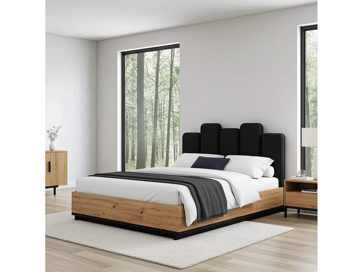 Tweepersoonsbed Zonda 160 x 200 cm - Artisan Eiken / Antraciet - Zonder Matras