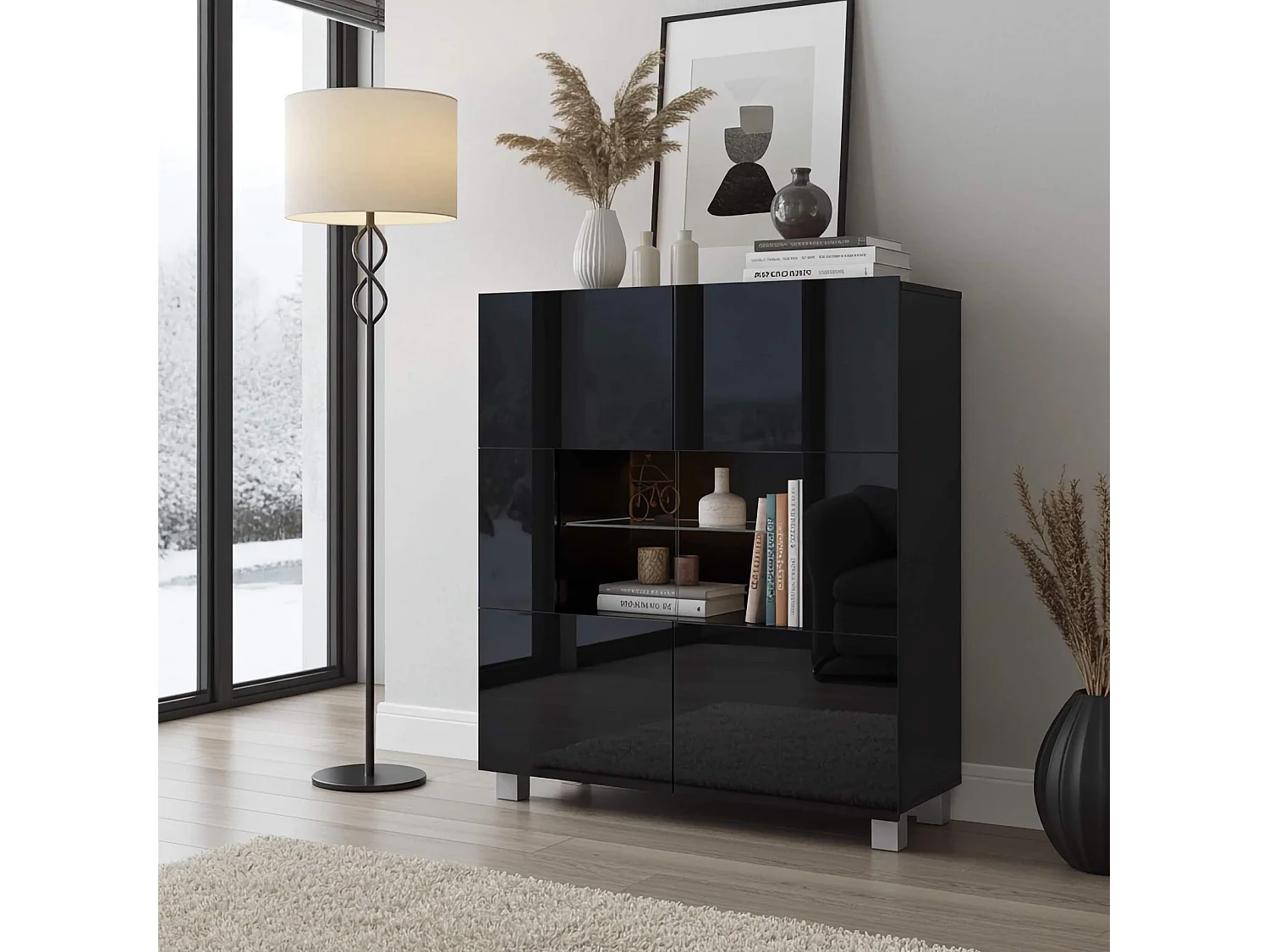 Opbergkast Montreal 100 cm - Zwart Hoogglans