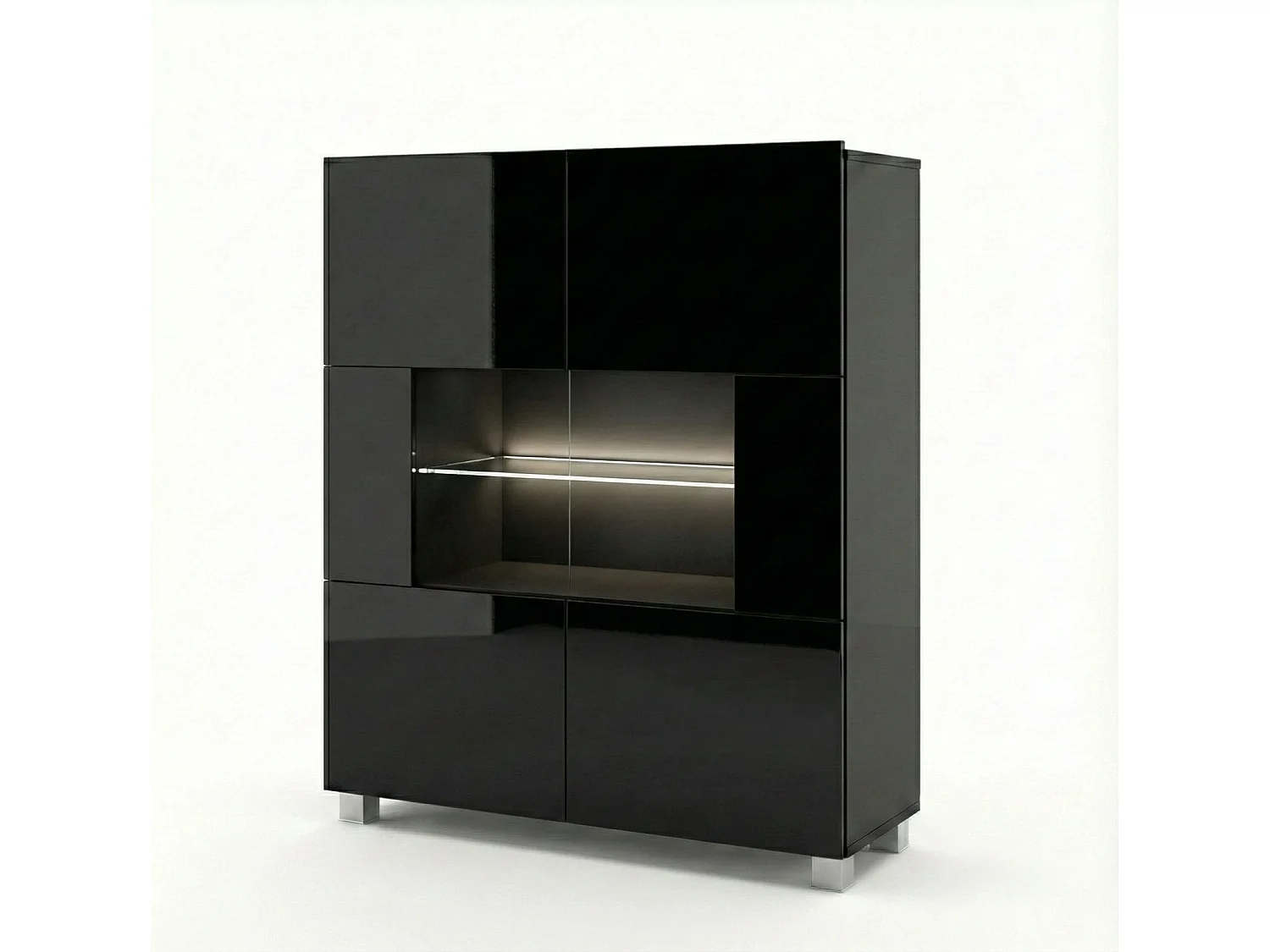 Opbergkast Montreal 100 cm - Zwart Hoogglans - Incl. Witte LED