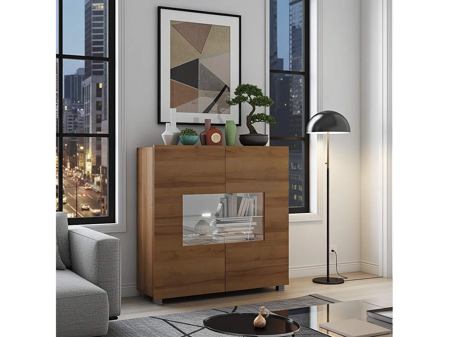 Opbergkast Montreal 100 cm - Gouden Eiken - Incl. Witte LED