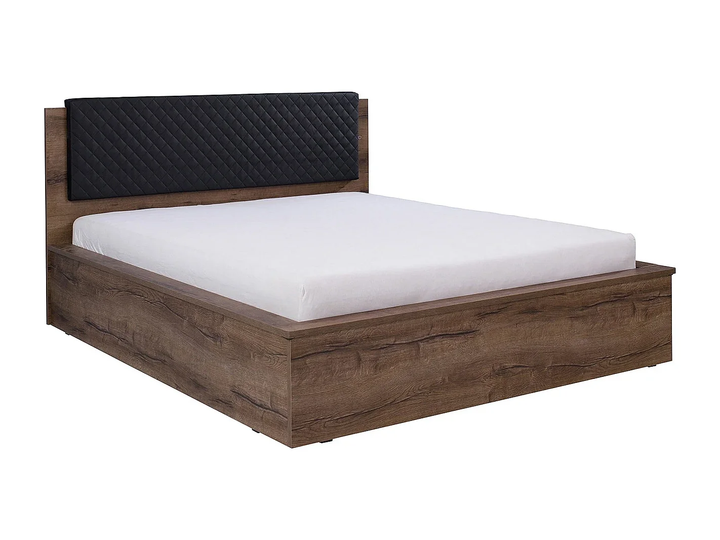Tweepersoonsbed Martin 160x200 cm - Monastery Eiken / Zwart Kunstleer - Incl. Pocketveringmatras