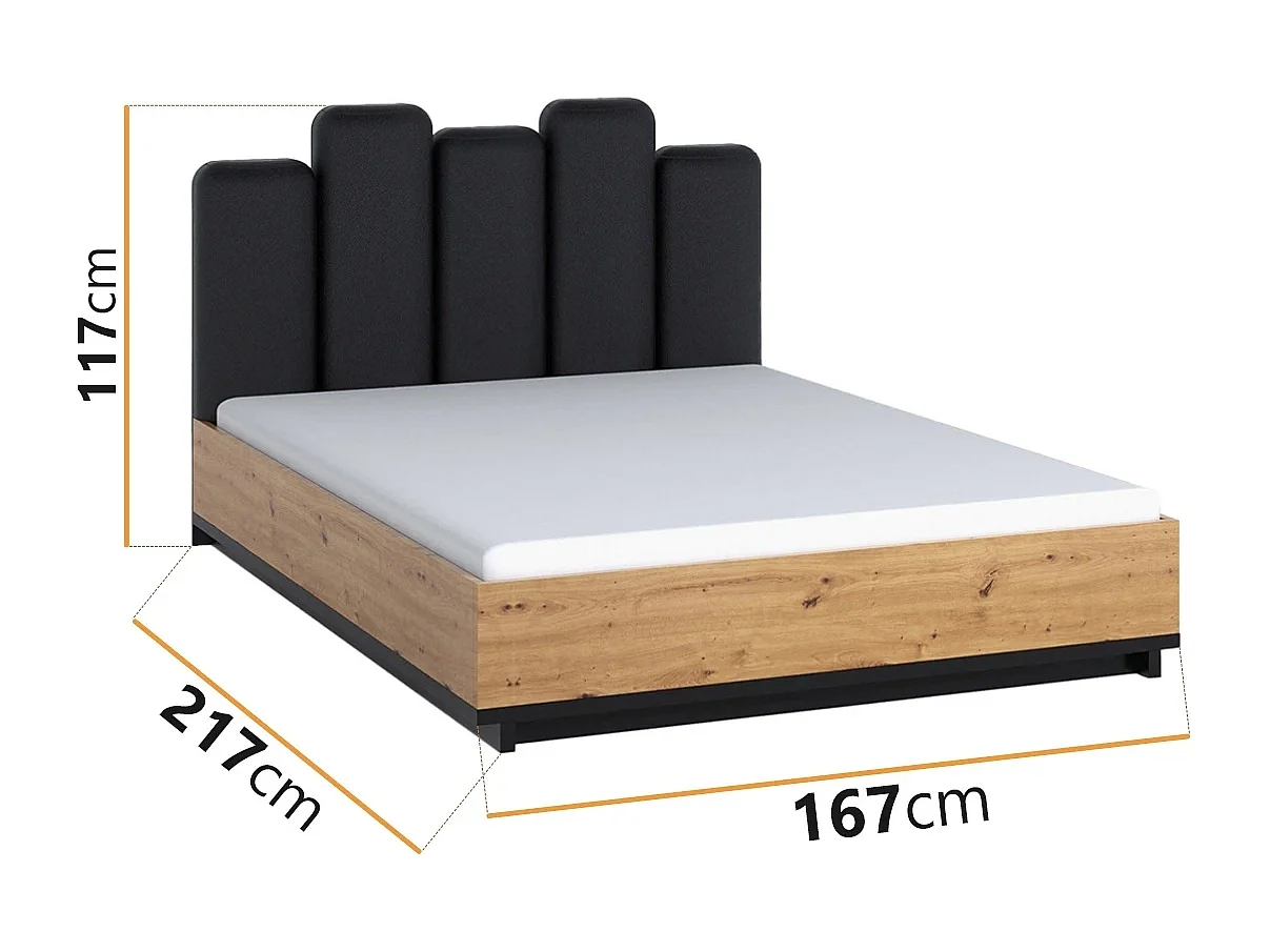 Tweepersoonsbed Zonda 160 x 200 cm - Artisan Eiken / Antraciet - Incl. Pocket + Kokos Matras