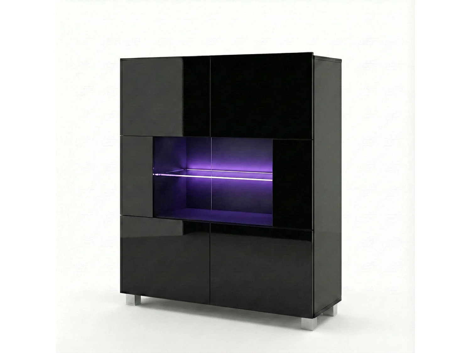 Opbergkast Montreal 100 cm - Zwart Hoogglans - Incl. Blauwe LED