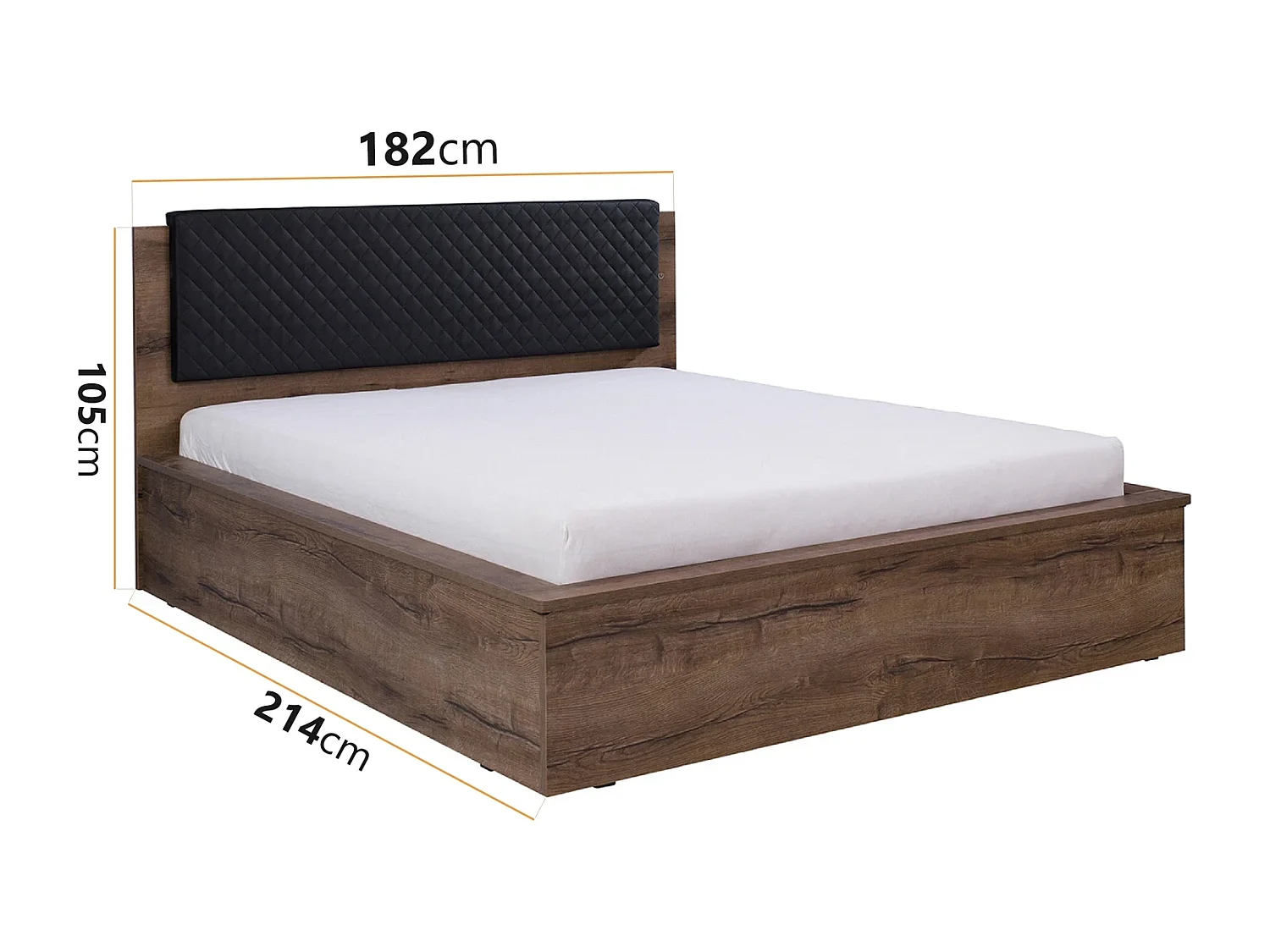 Tweepersoonsbed Martin 160x200 cm - Monastery Eiken / Zwart Kunstleer - Incl. Bonellmatras