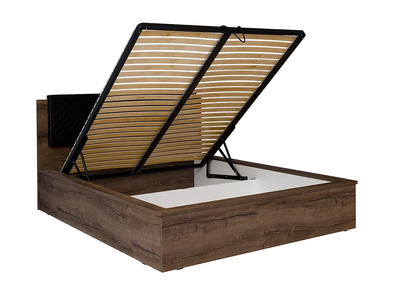 Tweepersoonsbed Martin 160x200 cm - Monastery Eiken / Zwart Kunstleer - Incl. Bonellmatras