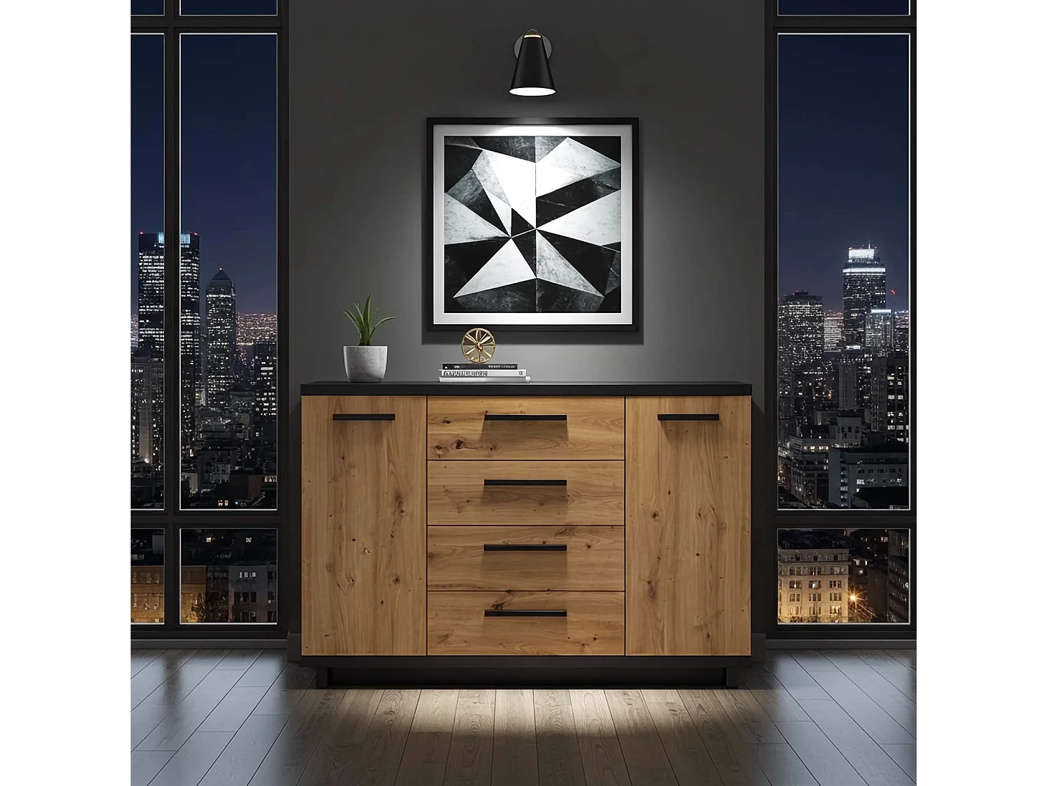 Commode Zonda K2D4SZ - 135 cm - Chêne Artisan / Anthracite