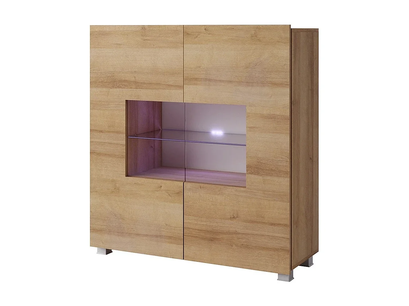 Commode Haute Montreal 100 cm - Chêne Doré - LED Bleue Incluse