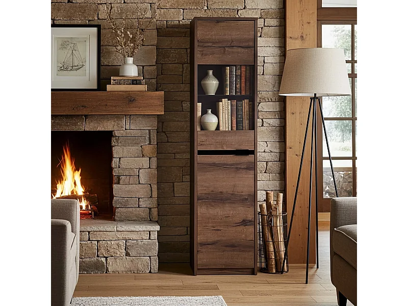 Vitrine Martin 50 cm - Eiche Monastery / Schwarz Hochglanz