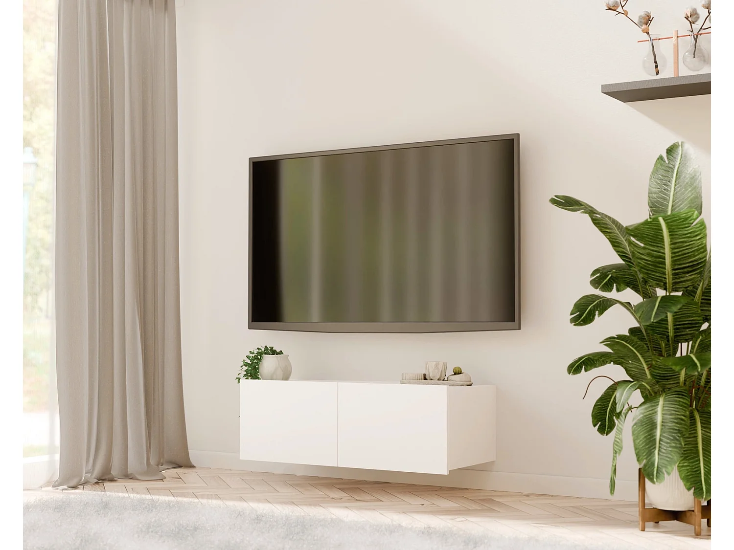 TV-Meubel Montreal 100 cm - Wit / Wit Hoogglans - Hangend of Staand