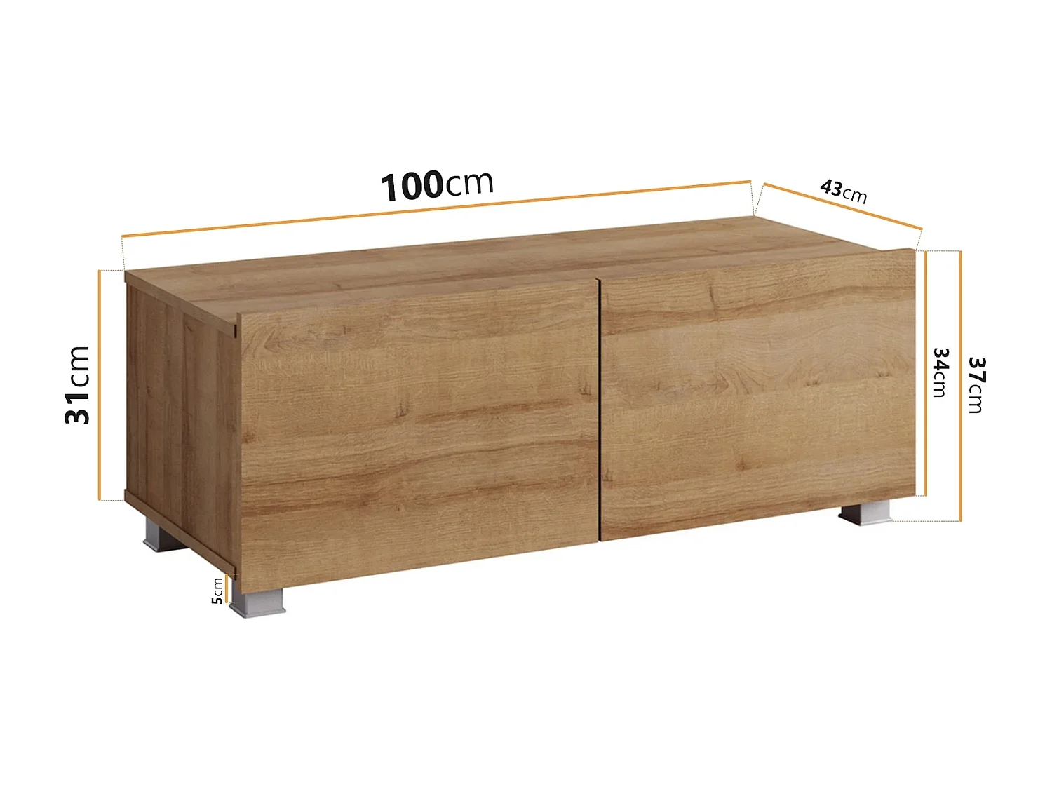 Lowboard Montreal 100 cm - Eiche Gold - Wandmontage oder Stehend