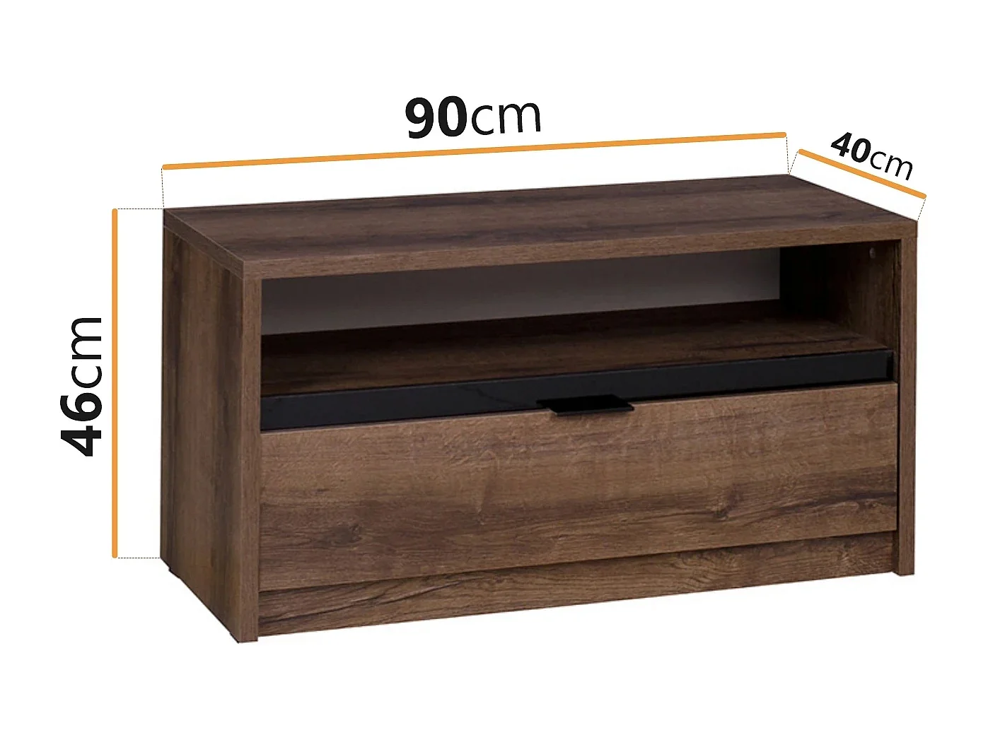 Petit Meuble TV Martin 90 cm - Chêne Monastery / Noir Brillant - 1 Tiroir