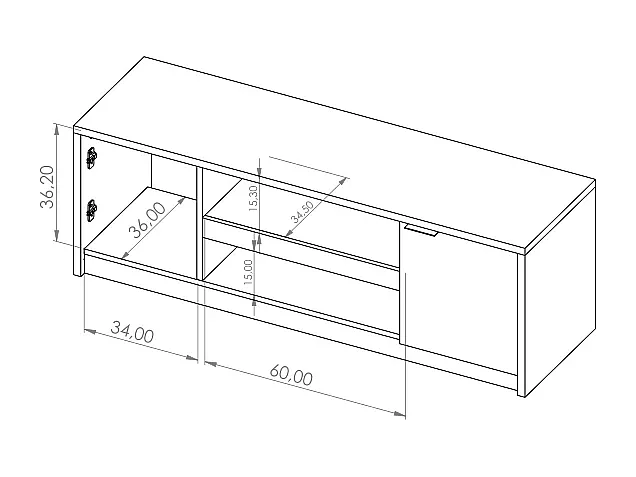 TV-Lowboard Martin 135 cm - Eiche Monastery / Schwarz Hochglanz