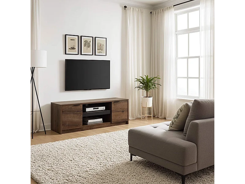 TV-Lowboard Martin 135 cm - Eiche Monastery / Schwarz Hochglanz