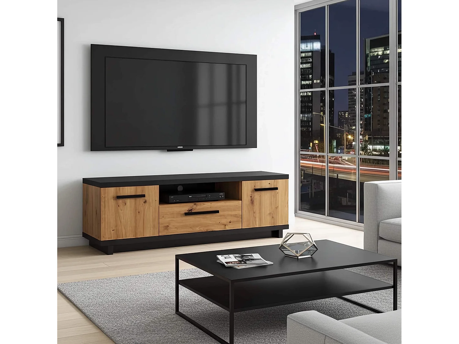 TV-Lowboard Zonda - 135 cm - Eiche Artisan / Anthrazit