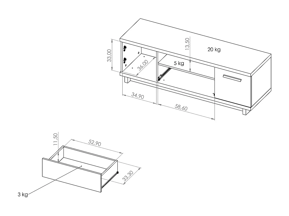 TV-Lowboard Zonda - 135 cm - Eiche Artisan / Anthrazit