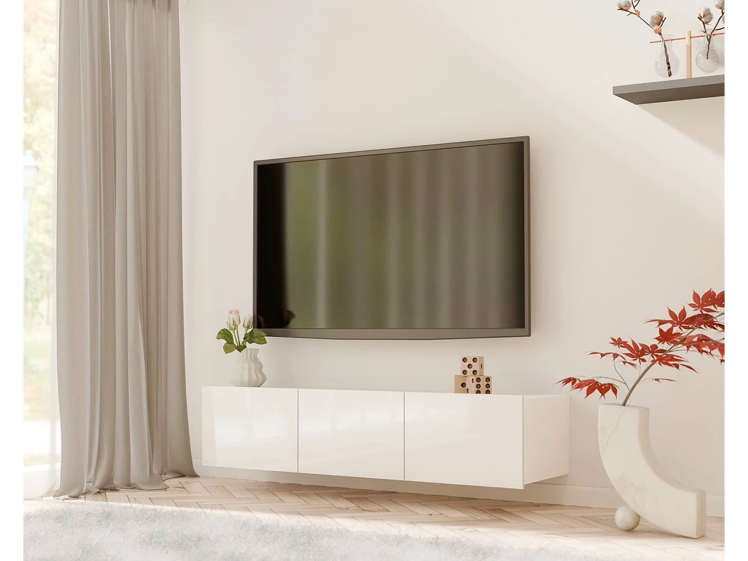 TV-Meubel Montreal 150 cm - Wit / Wit Hoogglans - Hangend of Staand