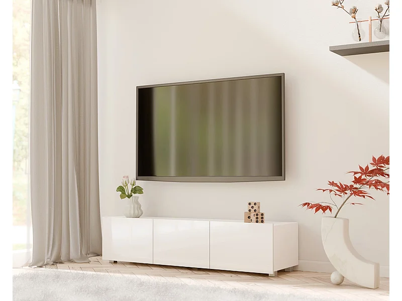 TV-Meubel Montreal 150 cm - Wit / Wit Hoogglans - Hangend of Staand