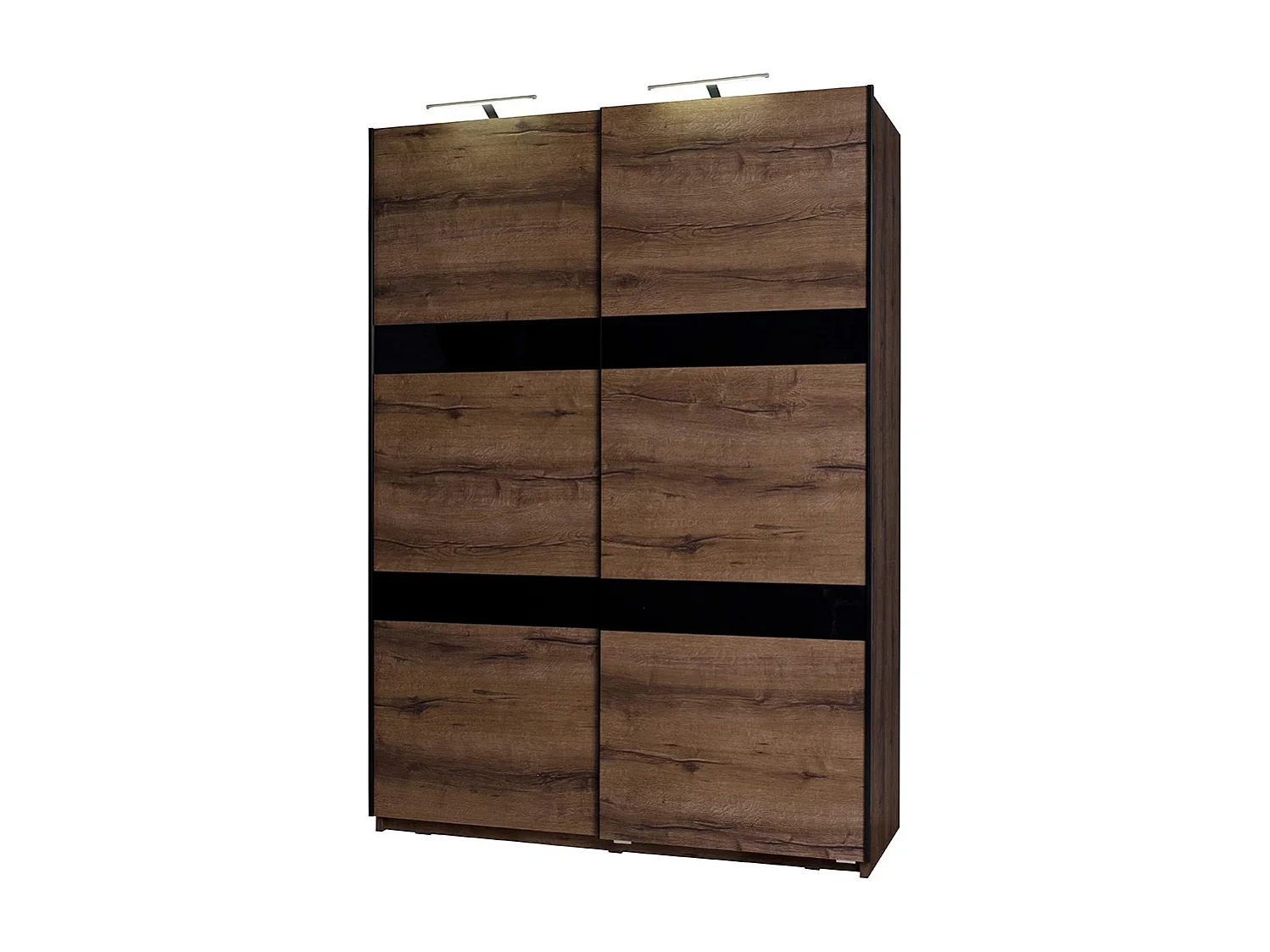 Schuifdeurkast Martin 150 cm - Monastery Eiken / Zwart Hoogglans - Incl. LED