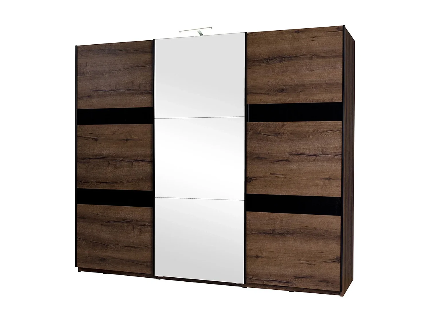 Schuifdeurkast Martin 250 cm - Monastery Eiken / Zwart Hoogglans - Met Spiegel