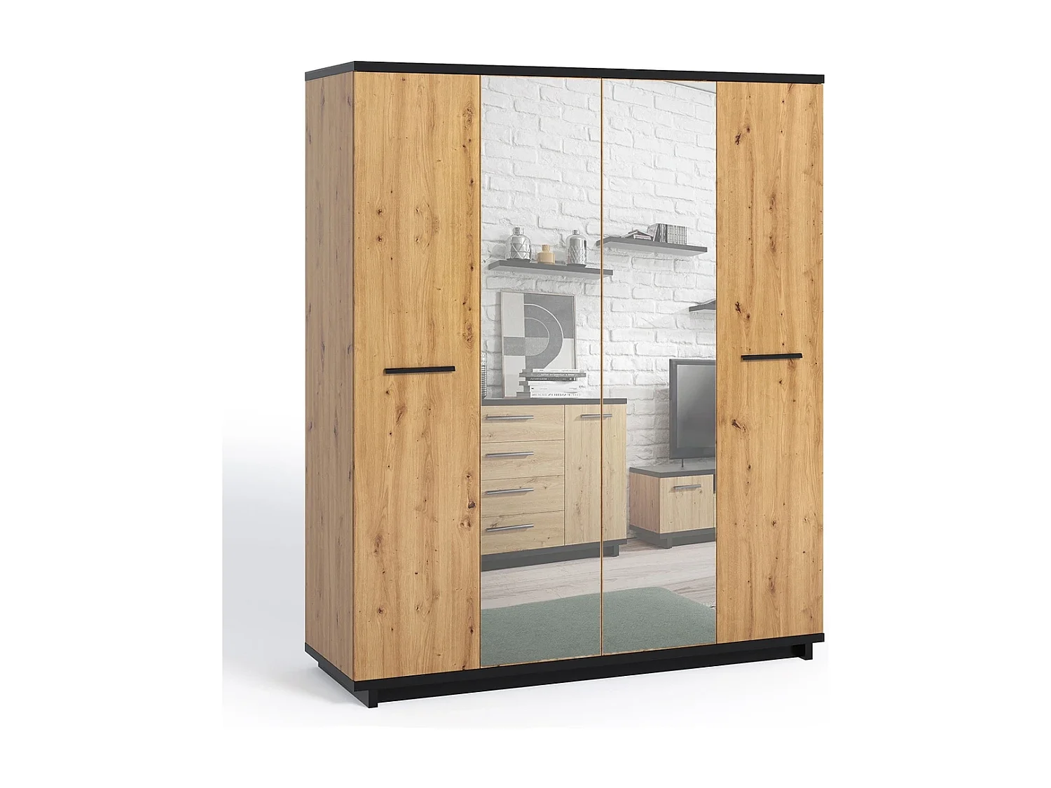 Kledingkast Zonda SZ4D - 180 cm - Artisan Eiken / Antraciet - Spiegel