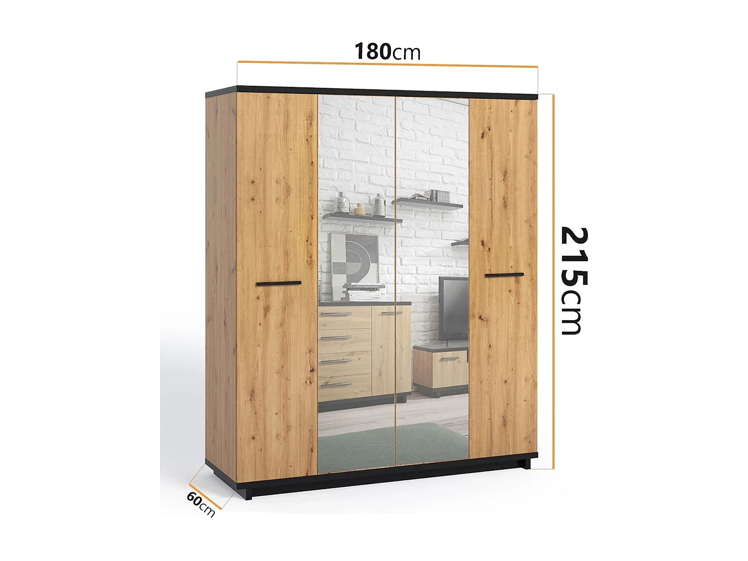 Kledingkast Zonda SZ4D - 180 cm - Artisan Eiken / Antraciet - Spiegel