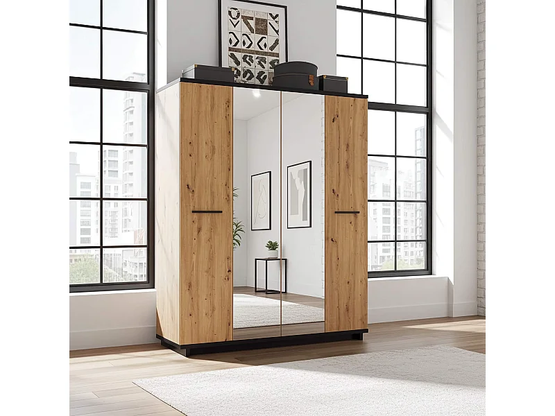 Kledingkast Zonda SZ4D - 180 cm - Artisan Eiken / Antraciet - Spiegel