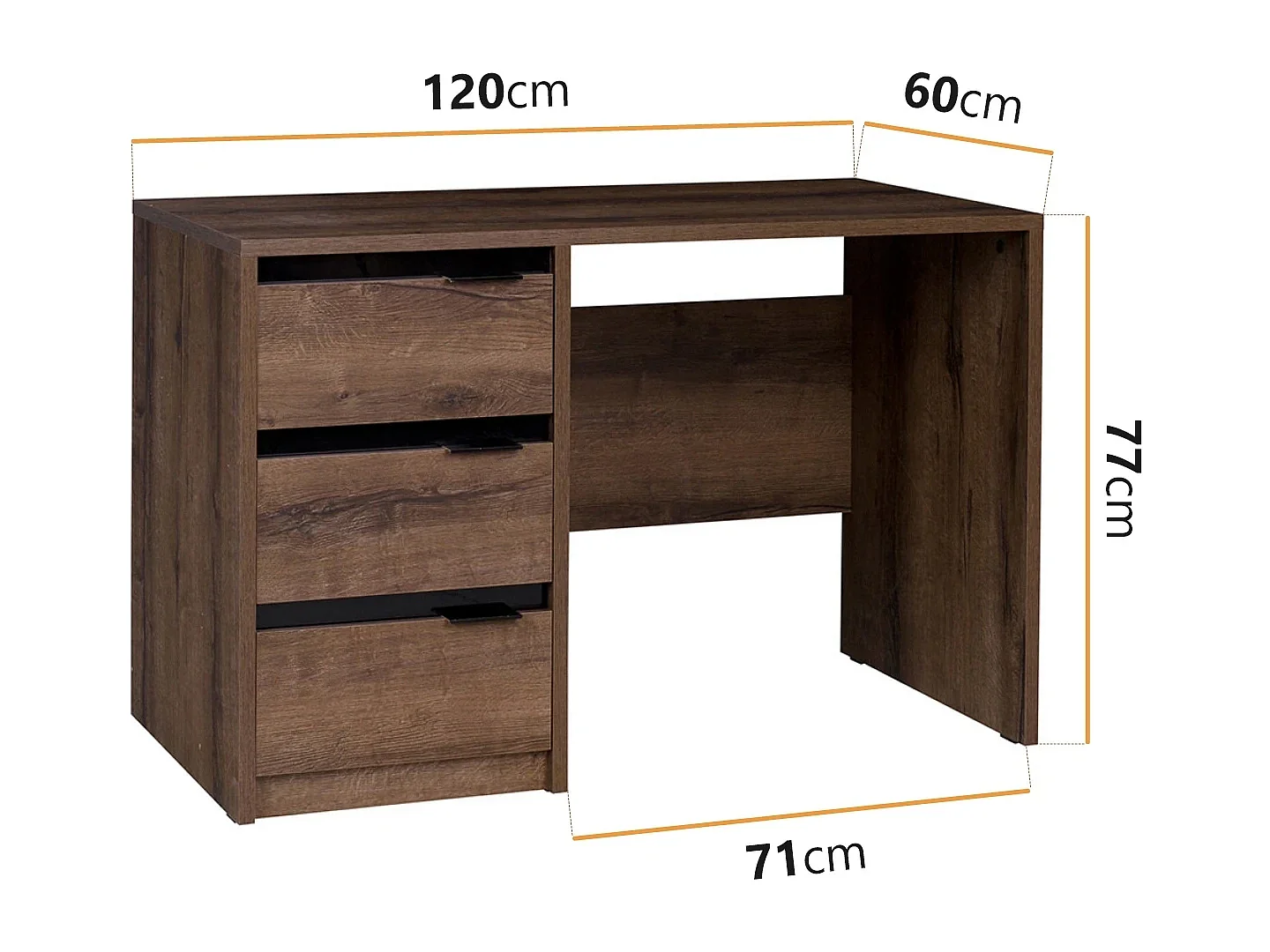 Bureau Martin 120 cm - Monastery Eiken / Zwart Hoogglans - 3 Laden